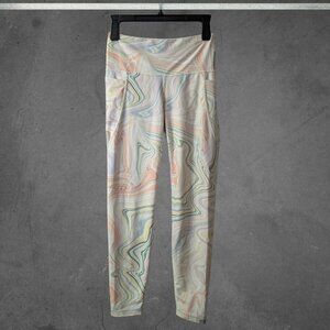 Old Navy Active High-Waisted Side Pocket Leggings Marble Rainbow Pastel Workout